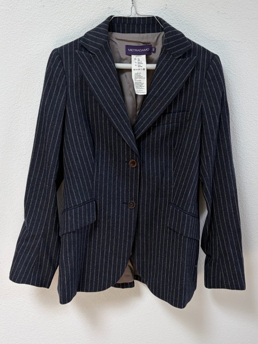 Metradamo Navy Gray Pinstripe Wool Cashmere Blazer Italy Size 42